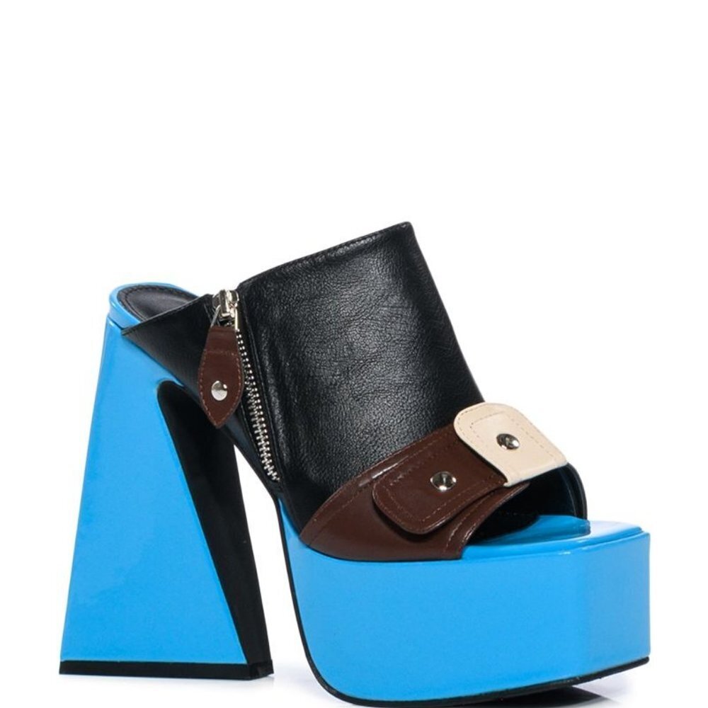 " BROCADE BLOCKED BOUNTY " MULTI CHUNKY SANDAL ( BRAND NEW !!! ) - Picture 4 of 7